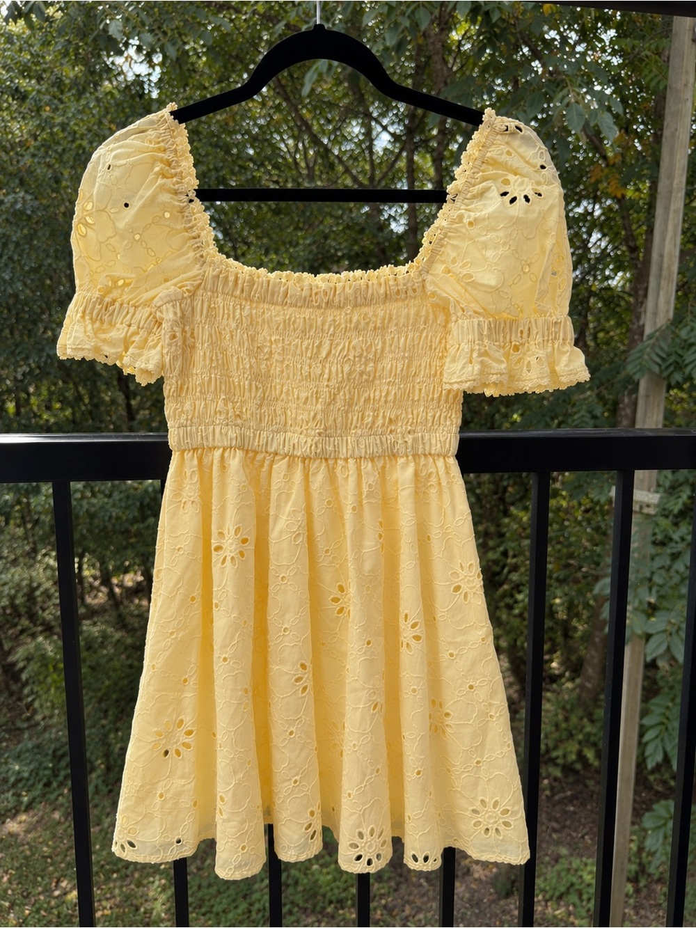 Altar’d State Yellow Floral Eyelet Babydoll Mini Dress